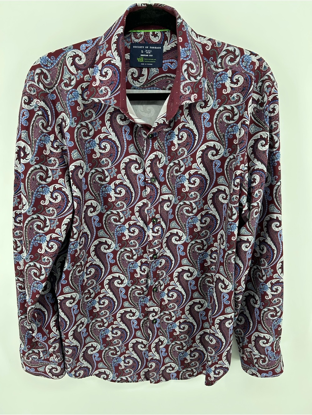 Society Of Threads Maroon Paisley Button-Down Shirt with Blue Accents